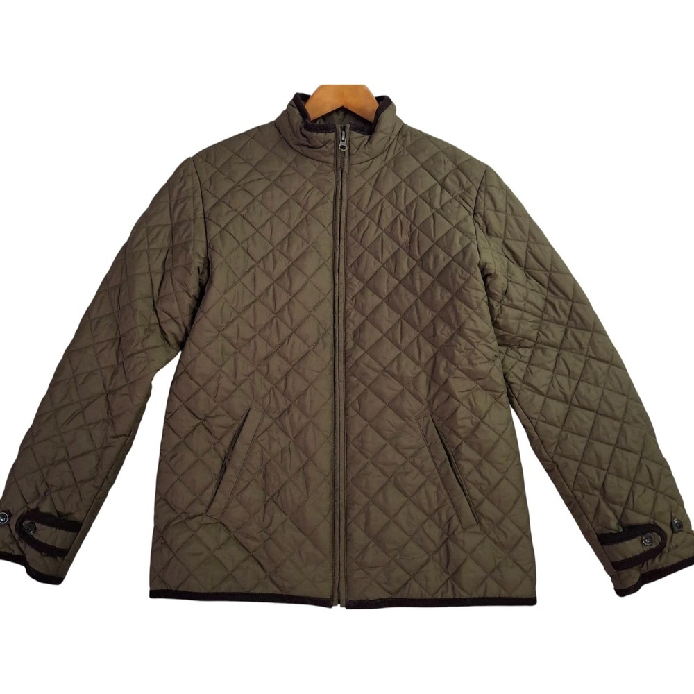Polo Ralph Lauren Diamond Quilted Jacket Boys Large 16/18 Green Full Zip Warm